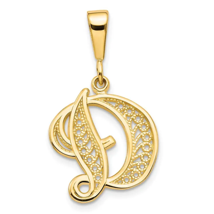 Necklaces Goldia 14k Yellow GoldY Polished Script Filigree Letter D Initial Pendant Necklaces Goldia 14k Yellow GoldY Polished Script Filigree Letter D Initial Pendant