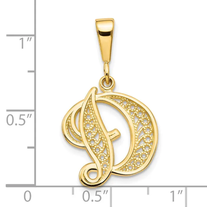 Necklaces Goldia 14k Yellow GoldY Polished Script Filigree Letter D Initial Pendant