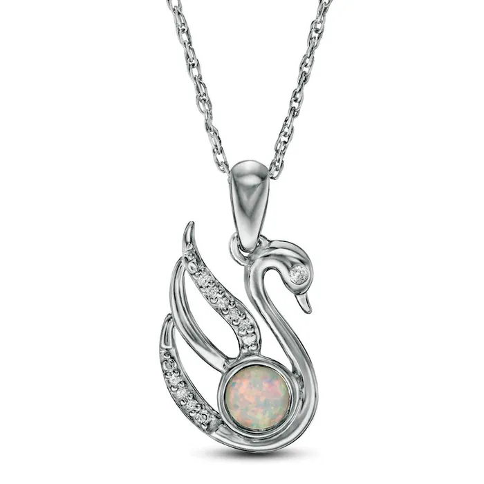 Necklaces Goldia 40mm LabCreated Opal and Diamond Accent Swan Pendant in Sterling Silver Necklaces Goldia 40mm LabCreated Opal and Diamond Accent Swan Pendant in Sterling Silver