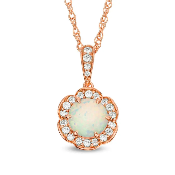 Necklaces Goldia 60mm LabCreated Opal and White Sapphire Flower Frame Pendant in Sterling Silver with 14K Rose Gold Plate Necklaces Goldia 60mm LabCreated Opal and White Sapphire Flower Frame Pendant in Sterling Silver with 14K Rose Gold Plate
