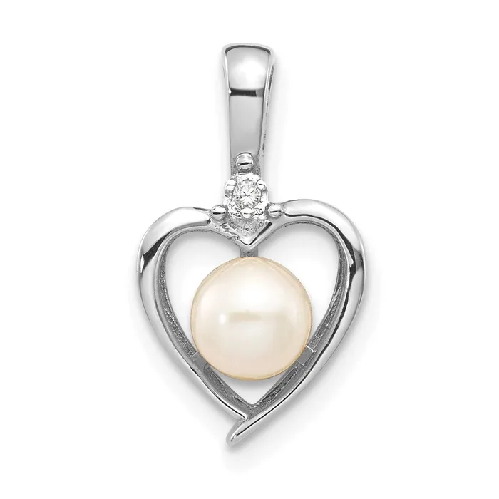 Necklaces Goldiacom 14k White Gold Genuine FW Cultured Pearl Diamond Pendant