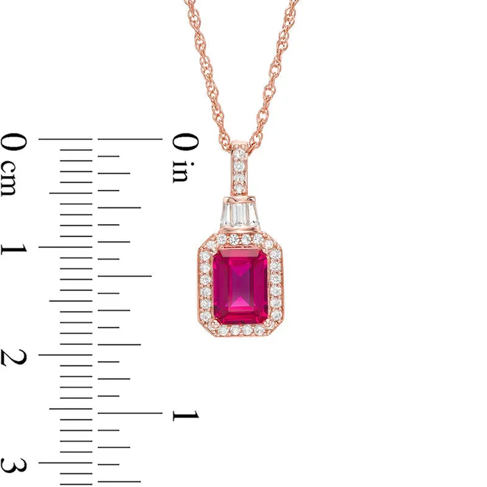Necklaces Goldia EmeraldCut LabCreated Ruby and 02 CT TW Diamond Frame Pendant in 10K Rose Gold Necklaces Goldia EmeraldCut LabCreated Ruby and 02 CT TW Diamond Frame Pendant in 10K Rose Gold