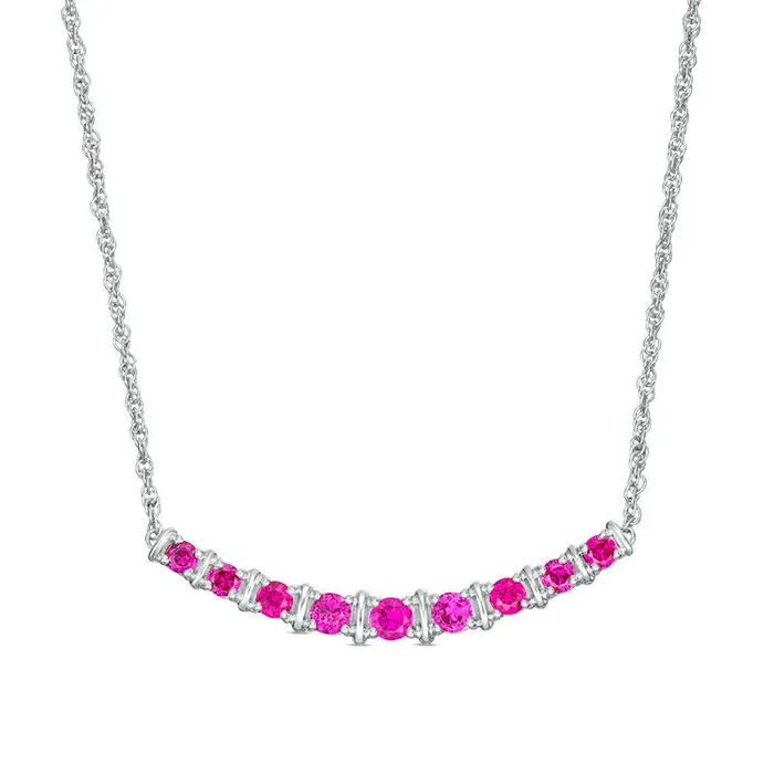 Necklaces Goldia Graduated LabCreated Ruby Curved Bar Necklace in Sterling Silver Necklaces Goldia Graduated LabCreated Ruby Curved Bar Necklace in Sterling Silver