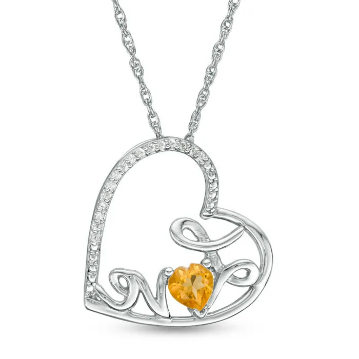 Necklaces Goldia HeartShaped Citrine and Natural Diamond Accent Tilted LOVE Pendant in Sterling Silver Necklaces Goldia HeartShaped Citrine and Natural Diamond Accent Tilted LOVE Pendant in Sterling Silver