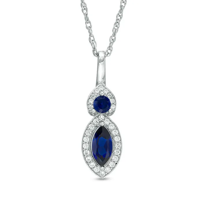 Necklaces Goldia LabCreated Blue and White Sapphire Frame Duo Pendant in Sterling Silver Necklaces Goldia LabCreated Blue and White Sapphire Frame Duo Pendant in Sterling Silver