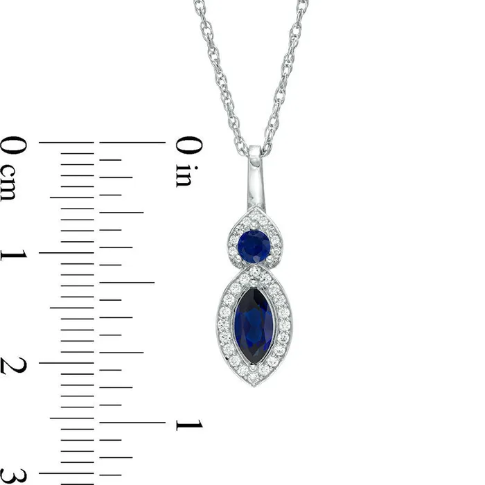 Necklaces Goldia LabCreated Blue and White Sapphire Frame Duo Pendant in Sterling Silver Necklaces Goldia LabCreated Blue and White Sapphire Frame Duo Pendant in Sterling Silver