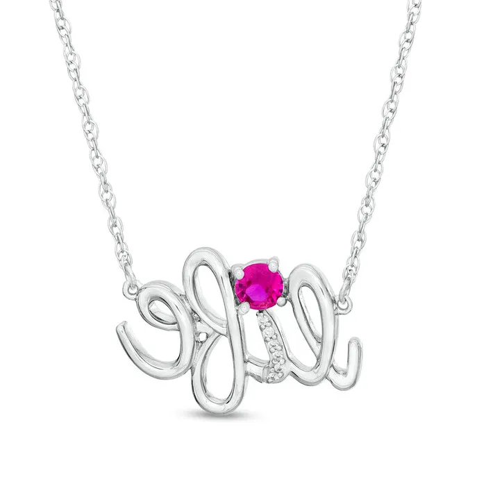Necklaces Goldia LabCreated Ruby and Diamond Accent life Script Necklace in Sterling Silver Necklaces Goldia LabCreated Ruby and Diamond Accent life Script Necklace in Sterling Silver