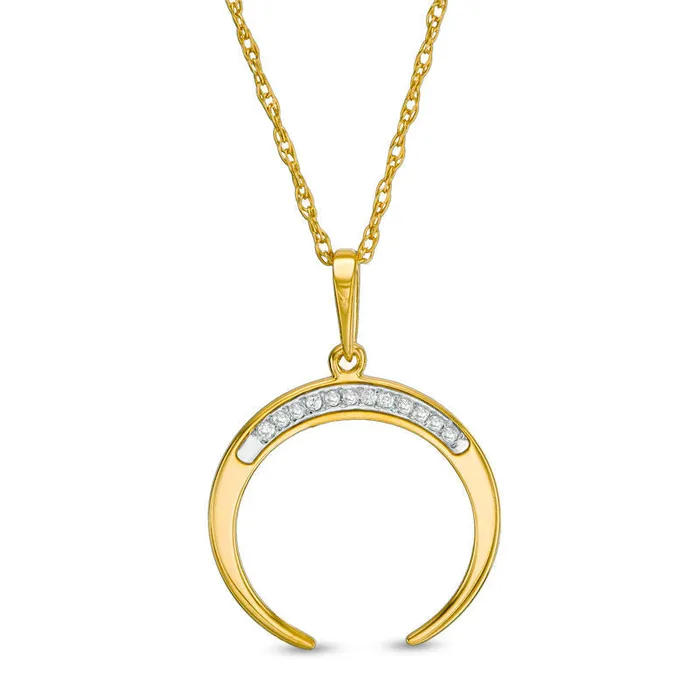 Necklaces Goldia Natural Diamond Accent LaserCut Crescent Moon Pendant in 10K Yellow Gold Necklaces Goldia Natural Diamond Accent LaserCut Crescent Moon Pendant in 10K Yellow Gold