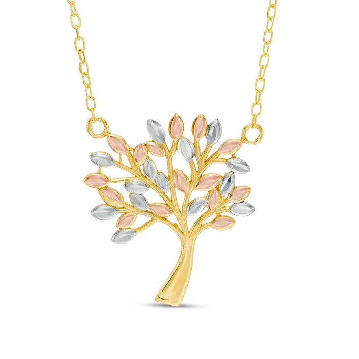 Necklaces Goldia Natural DiamondCut Tree of Life Necklace in 14K TriTone Gold Necklaces Goldia Natural DiamondCut Tree of Life Necklace in 14K TriTone Gold