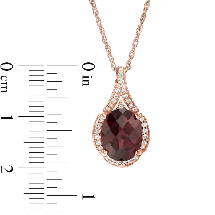 Necklaces Goldia Oval Garnet and 017 CT TW Natural Diamond Frame Teardrop Pendant in 10K Rose Gold Necklaces Goldia Oval Garnet and 017 CT TW Natural Diamond Frame Teardrop Pendant in 10K Rose Gold