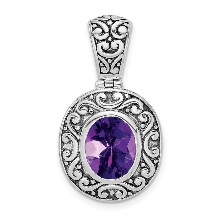 Necklaces Goldia Sterling Silver Antiqued Oval Amethyst Pendant
