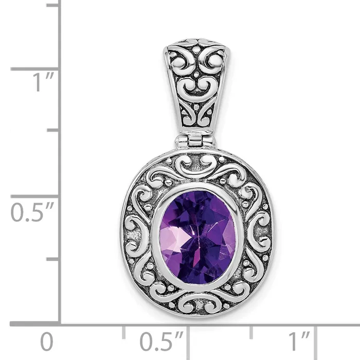 Necklaces Goldia Sterling Silver Antiqued Oval Amethyst Pendant