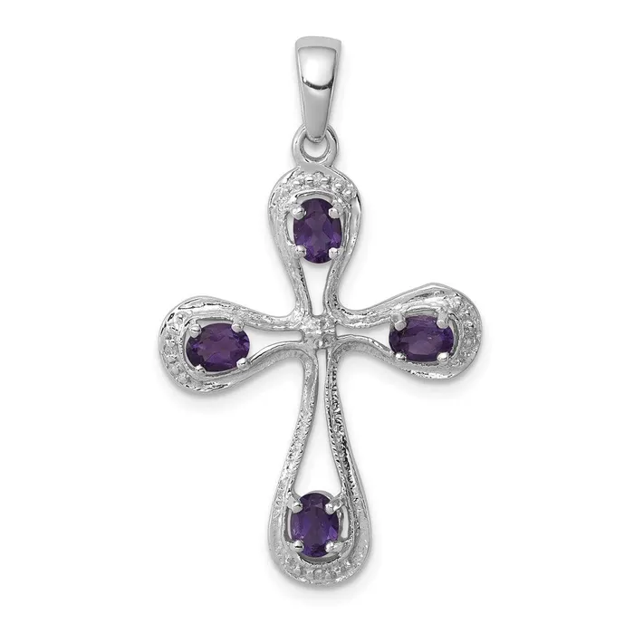 Necklaces Goldia Sterling Silver Rhodium Amethyst u0026 Diamond Cross Pendant
