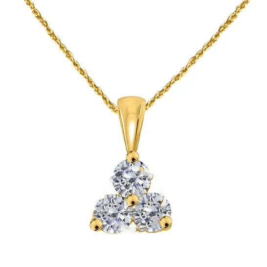 Necklaces JMS always Original 14K 050 Carat Natural Round White Diamond Three Stone Pendant Necklace For Women In Yellow Gold With 18 Gold Plated 925 Sterling Silver Box Chain
