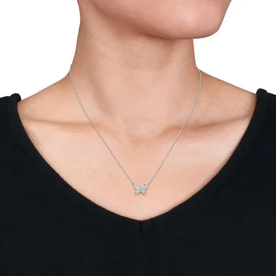 Necklaces JMS always Original AMOUR 18 CT TDW Diamond Butterfly Pendant with Chain In 10K White Gold Necklaces JMS always Original AMOUR 18 CT TDW Diamond Butterfly Pendant with Chain In 10K White Gold