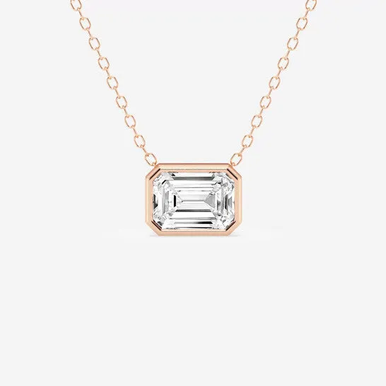 Necklaces JMS always Original Brilliant Diamond 150 cttw 14KT Rose Gold Bezel Setting EmeraldCut Lab Grown Diamond East West Necklace for WomenVS2 Necklaces JMS always Original Brilliant Diamond 150 cttw 14KT Rose Gold Bezel Setting EmeraldCut Lab Grown Diamond East West Necklace for WomenVS2