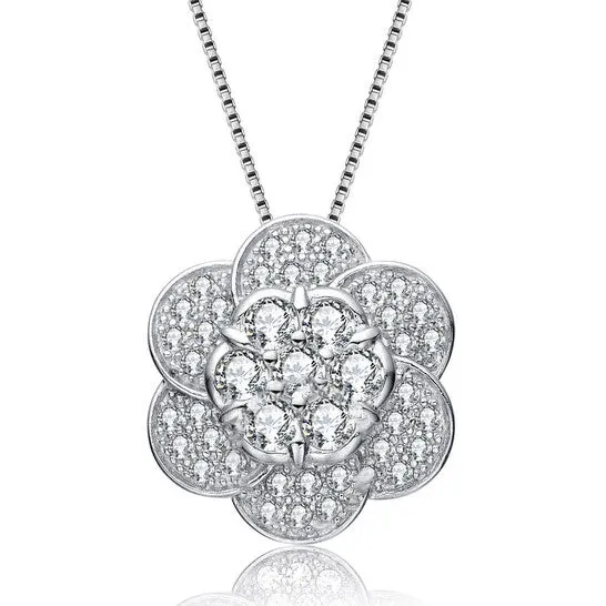 Necklaces JMS always Original Megan Walford Classic Sterling Silver Round Clear Cubic Zirconia Flower Pendant Necklace Necklaces JMS always Original Megan Walford Classic Sterling Silver Round Clear Cubic Zirconia Flower Pendant Necklace
