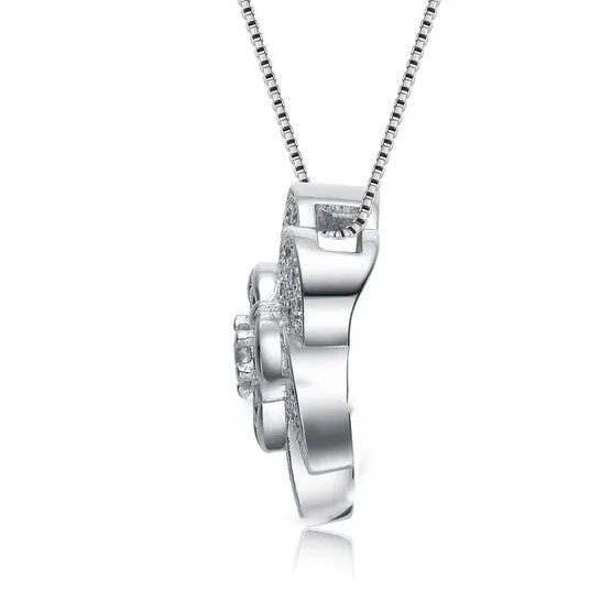 Necklaces JMS always Original Megan Walford Classic Sterling Silver Round Clear Cubic Zirconia Flower Pendant Necklace Necklaces JMS always Original Megan Walford Classic Sterling Silver Round Clear Cubic Zirconia Flower Pendant Necklace