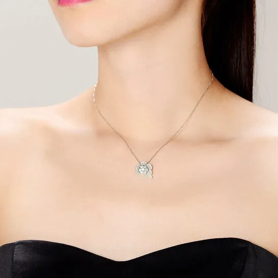 Necklaces JMS always Original Megan Walford Classic Sterling Silver Round Clear Cubic Zirconia Flower Pendant Necklace Necklaces JMS always Original Megan Walford Classic Sterling Silver Round Clear Cubic Zirconia Flower Pendant Necklace