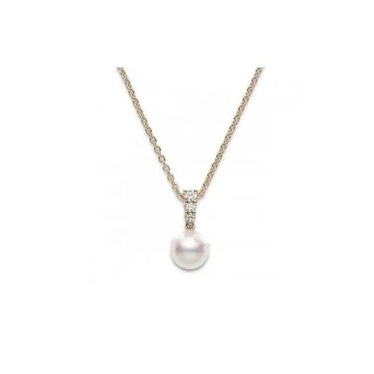 Necklaces JMS always Original Mikimoto Morning Dew 8mm Akoya Pearl Diamond Pendant Necklace in 18K Yellow Gold