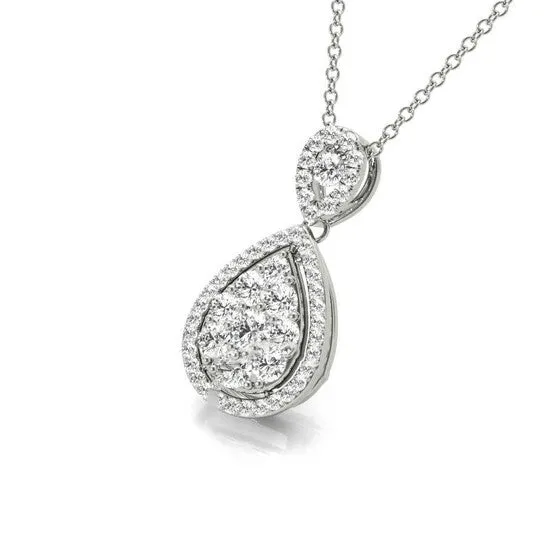 Necklaces JMS always Original Tresorra 18K White Gold Double Pear Halo Cluster Diamond Pendant Necklace