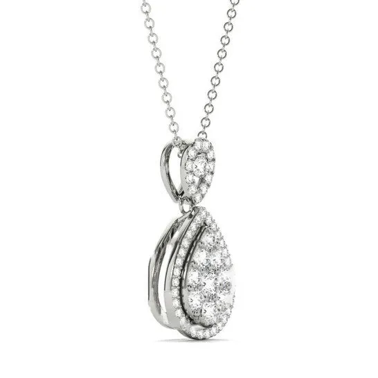 Necklaces JMS always Original Tresorra 18K White Gold Double Pear Halo Cluster Diamond Pendant Necklace Necklaces JMS always Original Tresorra 18K White Gold Double Pear Halo Cluster Diamond Pendant Necklace