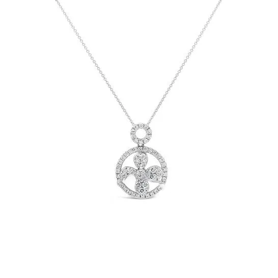 Necklaces JMS always Original Tresorra 18K White Gold Lucky Clover in Open Double Open Halo Diamond Pendant Necklace