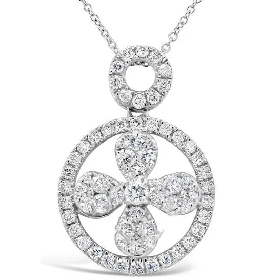 Necklaces JMS always Original Tresorra 18K White Gold Lucky Clover in Open Double Open Halo Diamond Pendant Necklace Necklaces JMS always Original Tresorra 18K White Gold Lucky Clover in Open Double Open Halo Diamond Pendant Necklace