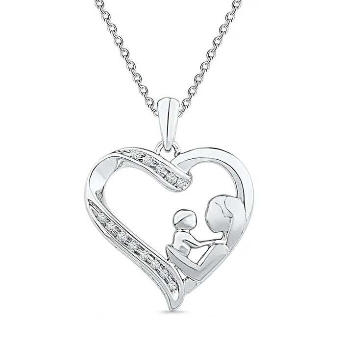Necklaces Natural Diamond Accent Motherly Love Heart Pendant in Sterling Silver Goldia