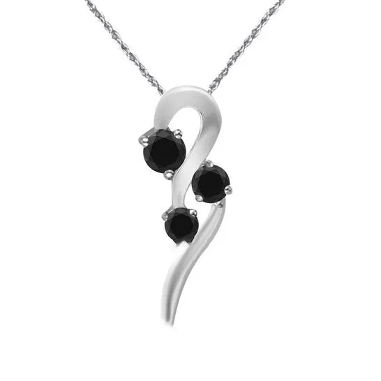 Necklaces Original Maulijewels 035 Carat Black Diamond Three Stone Pendant In 10K White Gold With 18 10k White Gold Plated Sterling Silver Box Chain JMS always Necklaces Original Maulijewels 035 Carat Black Diamond Three Stone Pendant In 10K White Gold With 18 10k White Gold Plated Sterling Silver Box Chain JMS always