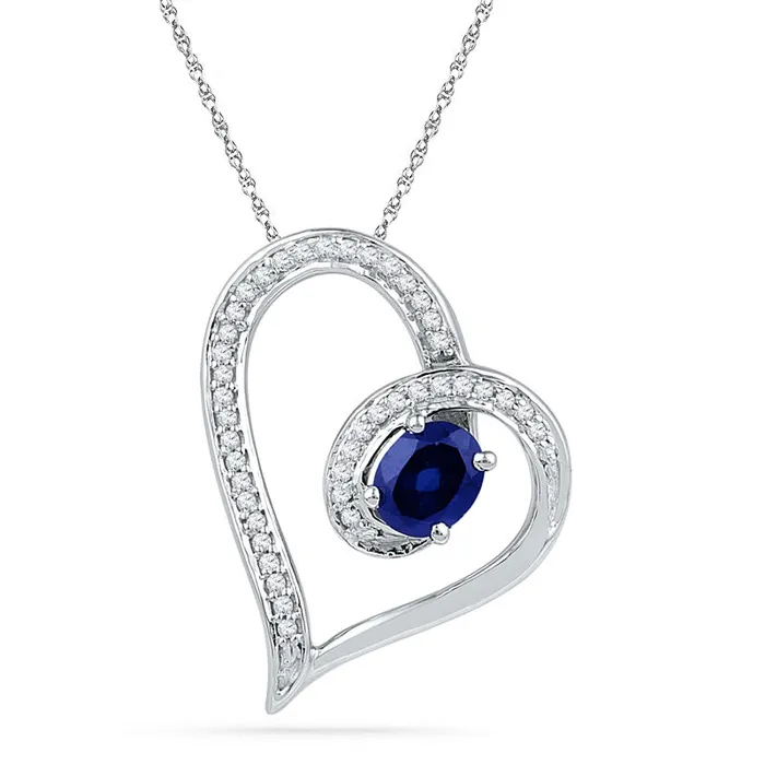 Necklaces Oval LabCreated Blue Sapphire and 01 CT TW Diamond Loop Heart Pendant in Sterling Silver Goldia Necklaces Oval LabCreated Blue Sapphire and 01 CT TW Diamond Loop Heart Pendant in Sterling Silver Goldia