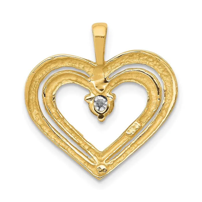 Necklaces Solid 14k Yellow Gold AA Simulated CZ Double Heart Pendant Goldia