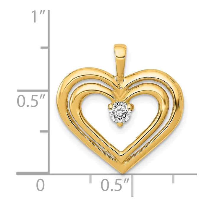 Necklaces Solid 14k Yellow Gold AA Simulated CZ Double Heart Pendant Goldia