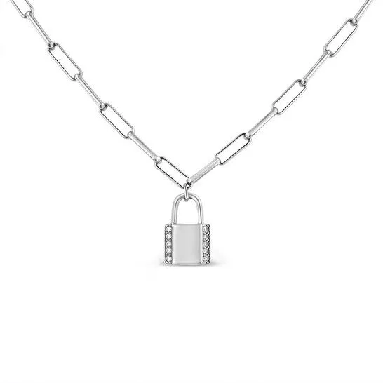 Original Haus of Brilliance 925 Sterling Silver 110 Cttw Round Diamond Lock Pendant 18 Paperclip Chin Necklace HI Color SI1SI2 Clarity JMS always Necklaces