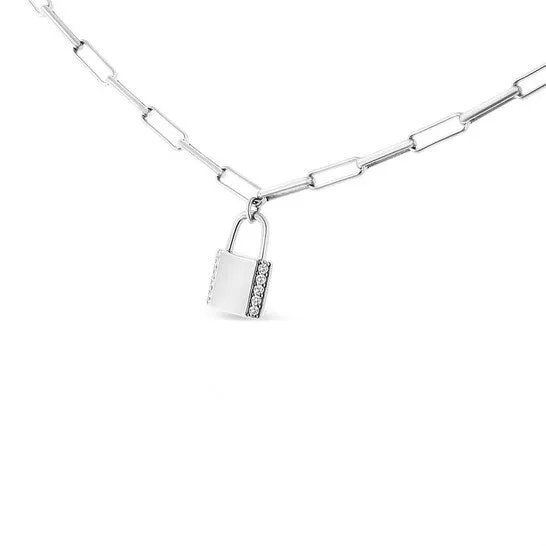 Original Haus of Brilliance 925 Sterling Silver 110 Cttw Round Diamond Lock Pendant 18 Paperclip Chin Necklace HI Color SI1SI2 Clarity JMS always Necklaces Original Haus of Brilliance 925 Sterling Silver 110 Cttw Round Diamond Lock Pendant 18 Paperclip Chin Necklace HI Color SI1SI2 Clarity JMS always Necklaces