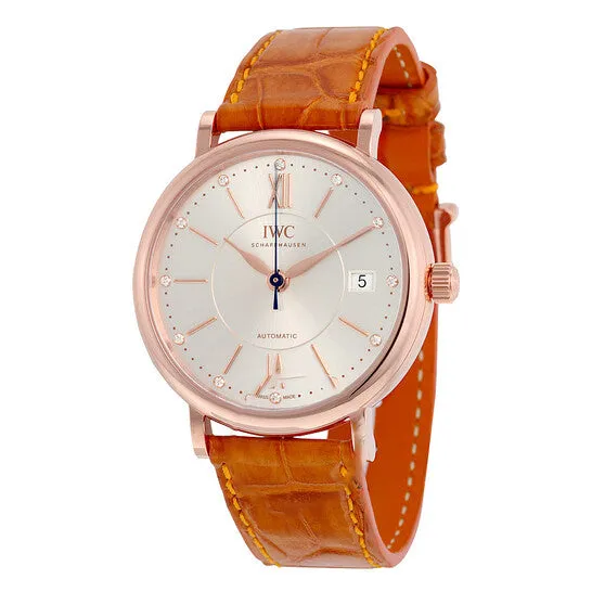 Original IWC Portofino Automatic Silver Diamond Dial Orange Leather Unisex Watch 458105 JMS always Watches Original IWC Portofino Automatic Silver Diamond Dial Orange Leather Unisex Watch 458105 JMS always Watches