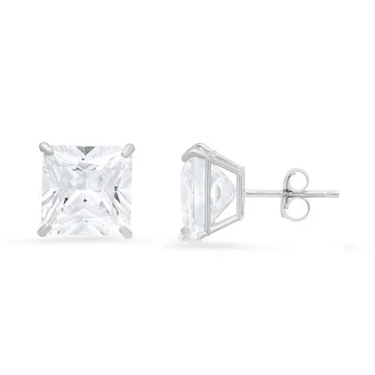 Original Kylie Harper 10k White Gold 8mm Princesscut Cubic Zirconia CZ Stud Earrings JMS always Earrings