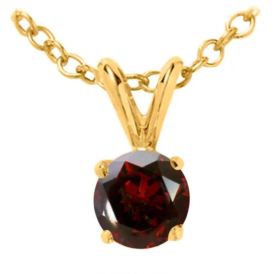 Original Maulijewels 020 Carat Red Round Natural Diamond Solitaire Pendant Necklace In 14K Solid Yellow Gold With 18 14k Yellow Gold Plated Sterling Silver B JMS always Necklaces