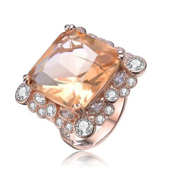 Original Megan Walford Rose Over Sterling Silver Morganite Cushion and Clear Round Cubic Zirconia Ring JMS always Rings