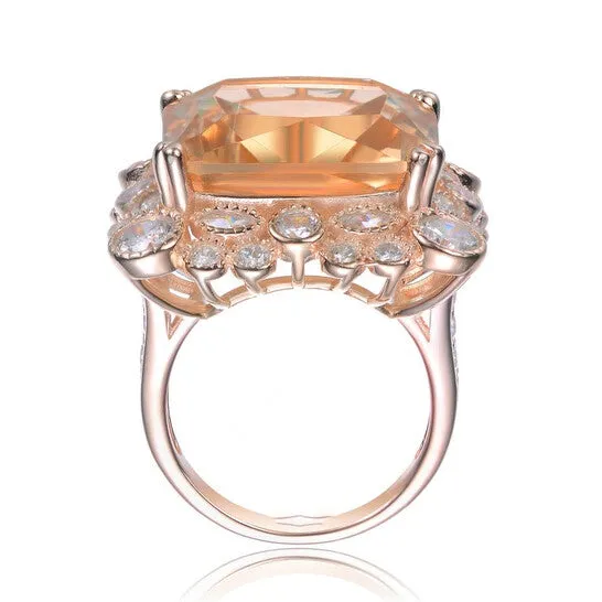 Original Megan Walford Rose Over Sterling Silver Morganite Cushion and Clear Round Cubic Zirconia Ring JMS always Rings