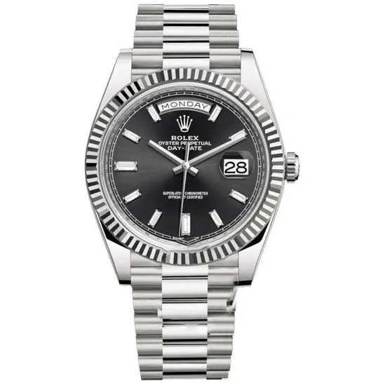 Original Rolex DayDate 40 Automatic Black Diamond Dial Mens 18K White Gold President Watch 228239BKDP JMS always PreStyled Sets Original Rolex DayDate 40 Automatic Black Diamond Dial Mens 18K White Gold President Watch 228239BKDP JMS always PreStyled Sets