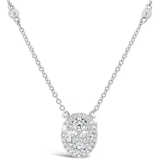 Original Tresorra 18K White Gold Oval Halo Cluster Diamond Pendant Necklace JMS always Necklaces