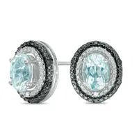 Oval Blue Topaz and Enhanced Black and White Diamond Accent Frame Stud Earrings in Sterling Silver Goldia Earrings Oval Blue Topaz and Enhanced Black and White Diamond Accent Frame Stud Earrings in Sterling Silver Goldia Earrings