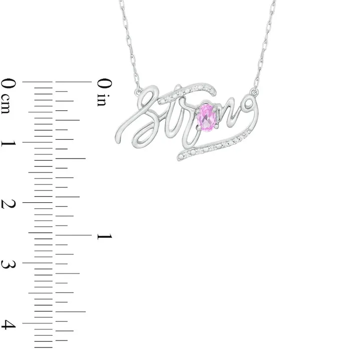 Oval LabCreated Pink Sapphire and Diamond Accent Strong Script Necklace in Sterling Silver Goldia Necklaces Oval LabCreated Pink Sapphire and Diamond Accent Strong Script Necklace in Sterling Silver Goldia Necklaces