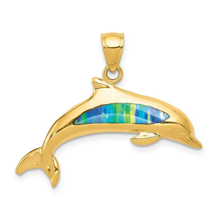 PreStyled Sets Goldia 14k Yellow Gold Lab Created Opal Dolphin Pendant