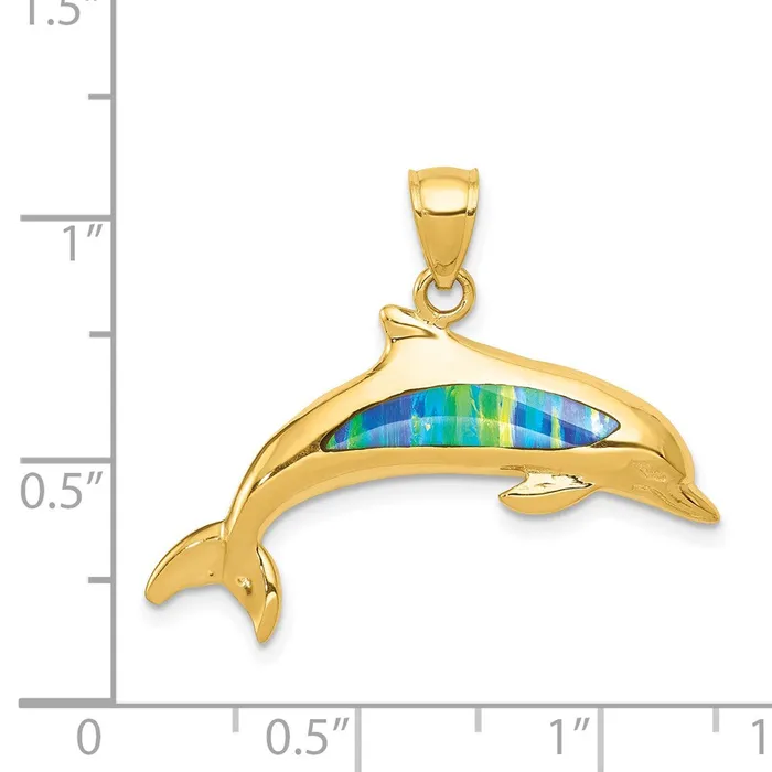 PreStyled Sets Goldia 14k Yellow Gold Lab Created Opal Dolphin Pendant
