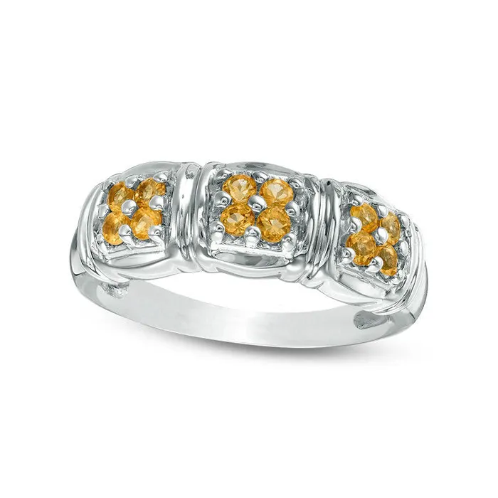Quad Citrine Three Stone Ring in Sterling Silver Goldia Rings