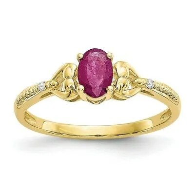 Real 6x4mm Oval Ruby Diamond Ring 10K Yellow Gold July Birthstone Jewelry Goldiacom Rings