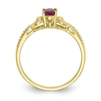 Real 6x4mm Oval Ruby Diamond Ring 10K Yellow Gold July Birthstone Jewelry Goldiacom Rings