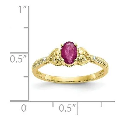 Real 6x4mm Oval Ruby Diamond Ring 10K Yellow Gold July Birthstone Jewelry Goldiacom Rings